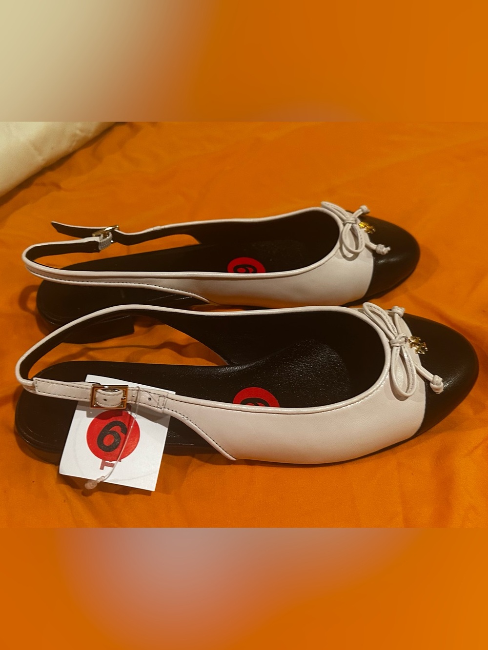 Tory Burch White Slingback Ballet Flats with Bow Accent